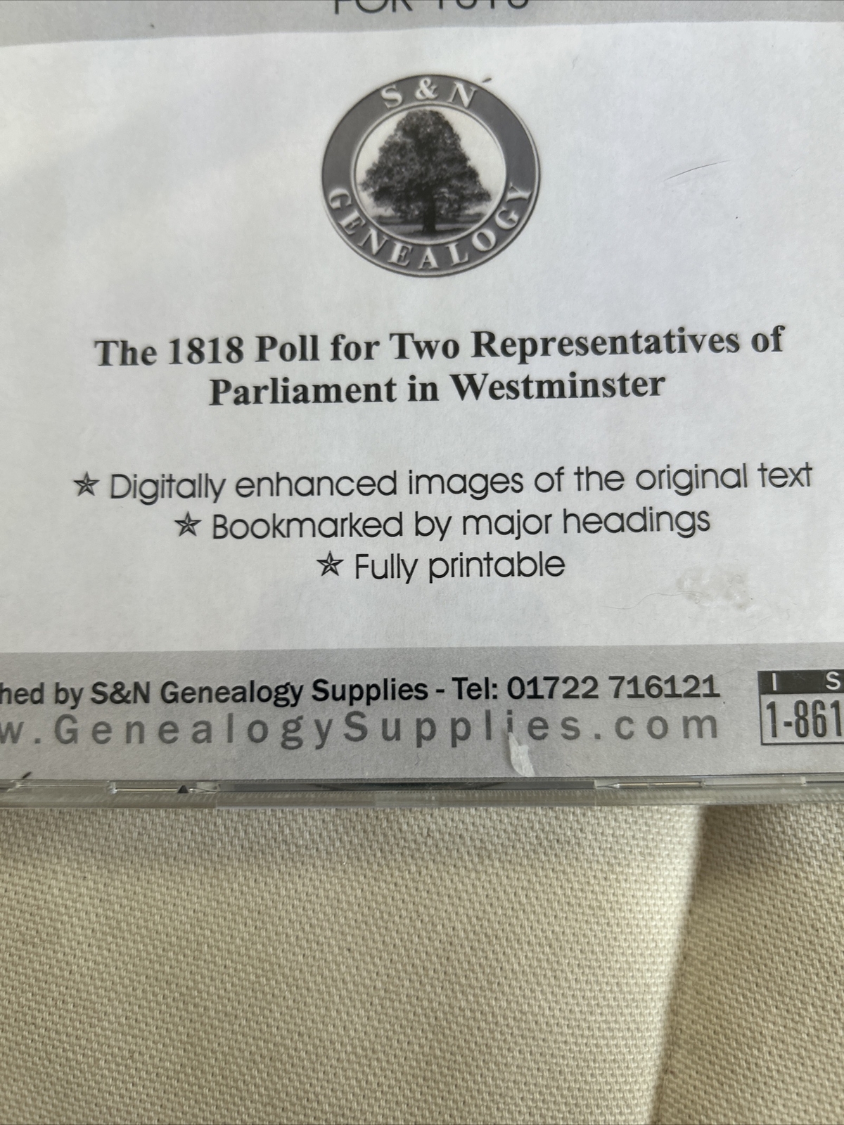 Westminster Poll Book 1818 On CD. Genealogy / Local History