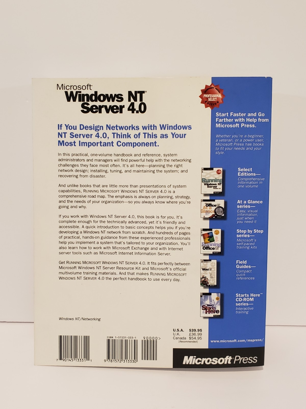 Running Microsoft Windows NT Server 4.0 Microsoft Press Vintage IT Book Retro