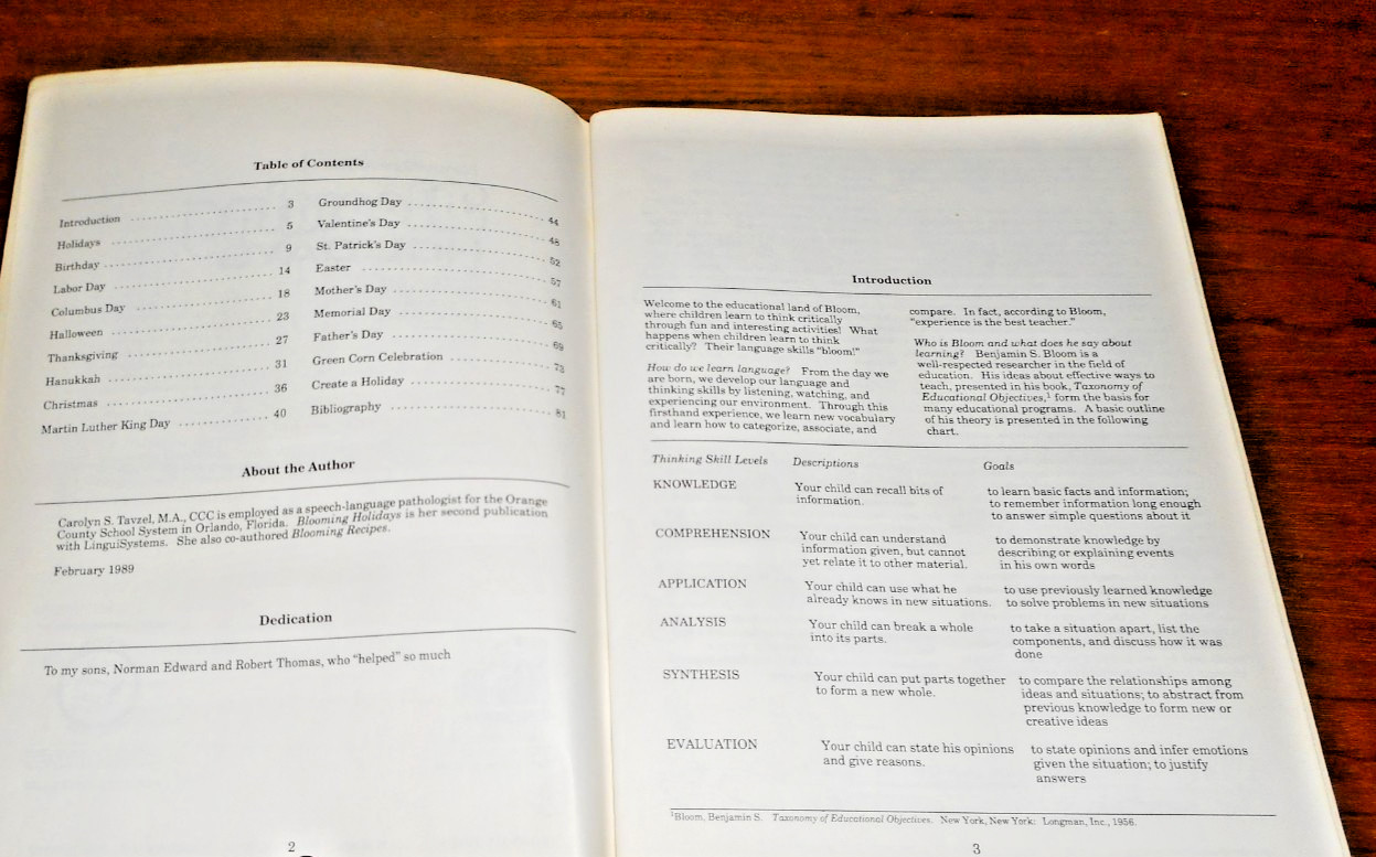 Blooming Holidays-Activities for Language Enrichment-Blooms Taxonomy ( 1989 PB)