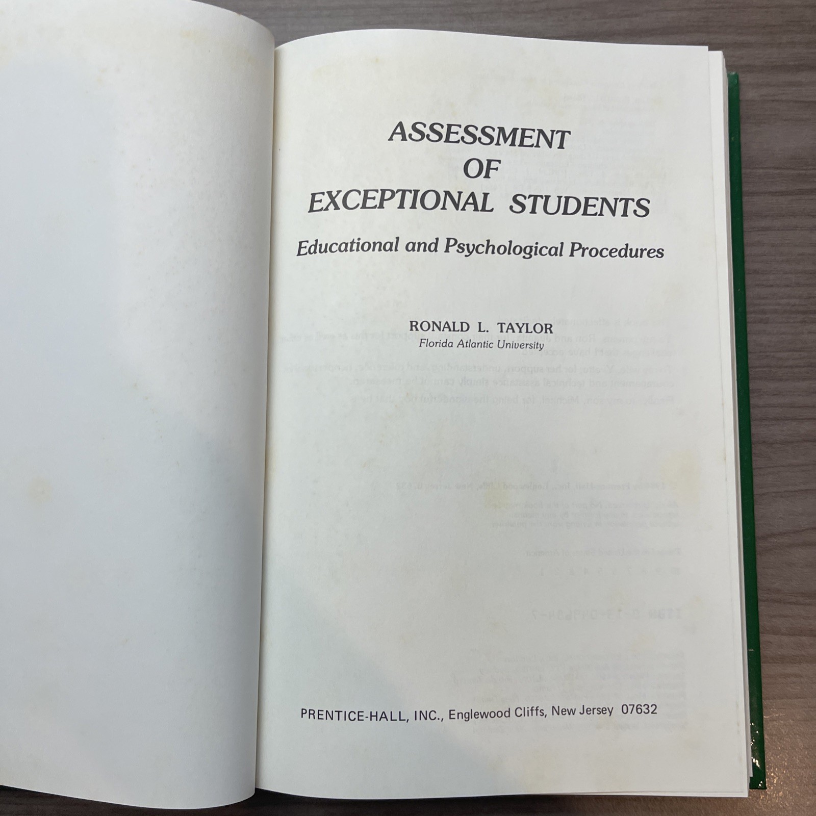 Assessment of exceptional students Ronald L Taylor HC 1984 1st Edition