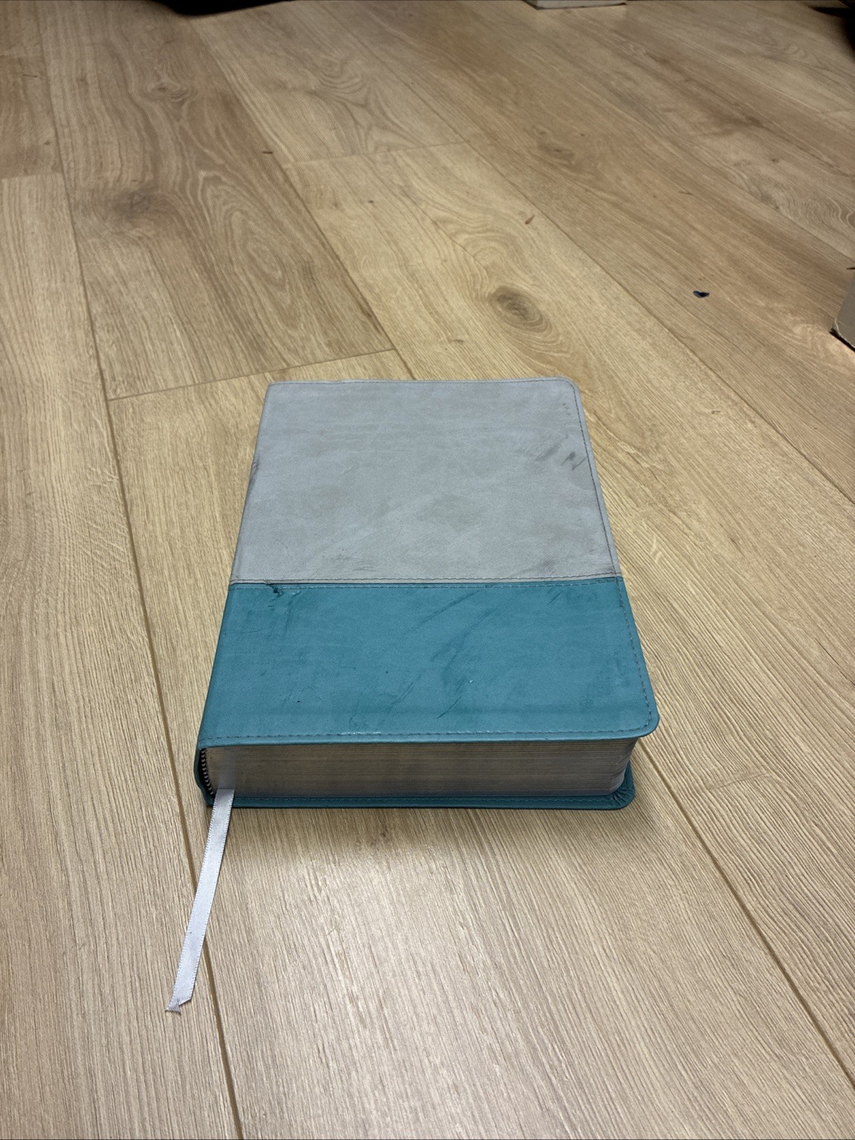 The Jeremiah Study Bible, NKJV Leatherluxe Gray/Teal – DIRTY COVER GOOD PAGES
