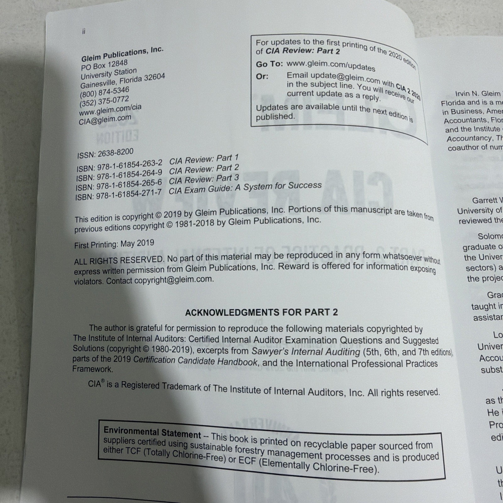 2020 Gleim CIA Review Part 2: Practice of Internal Auditing 40th Anniversary Ed.