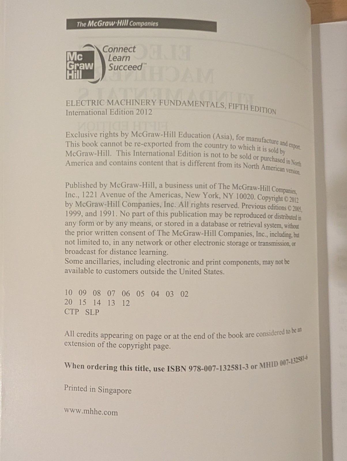 Electric Machinery Fundamentals 5e by Stephen J. Chapman International Edition
