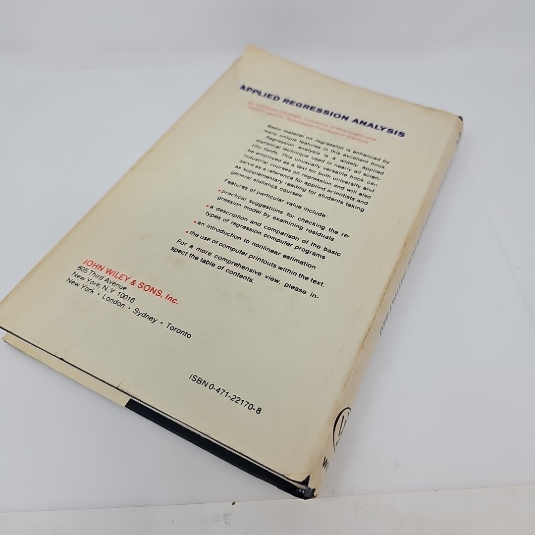 JOHN WILEY & SONS Applied Regression Analysis Hardcover Book Draper Smith 1966