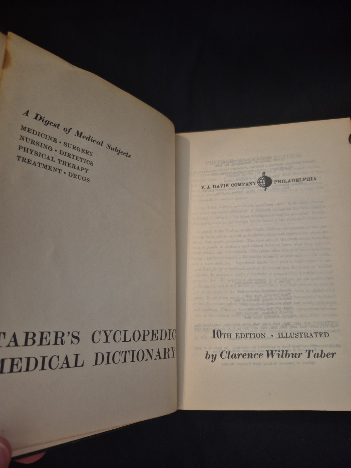 1968 Taber’s Cyclopedic Medical Dictionary – 10th Edition Hardcover –