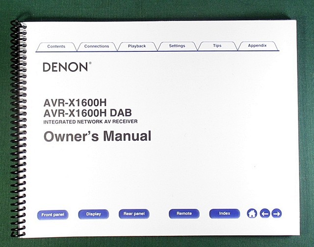 Denon AVR-X1600H Instruction Manual: Full Color 300 Pages & Protective Covers!