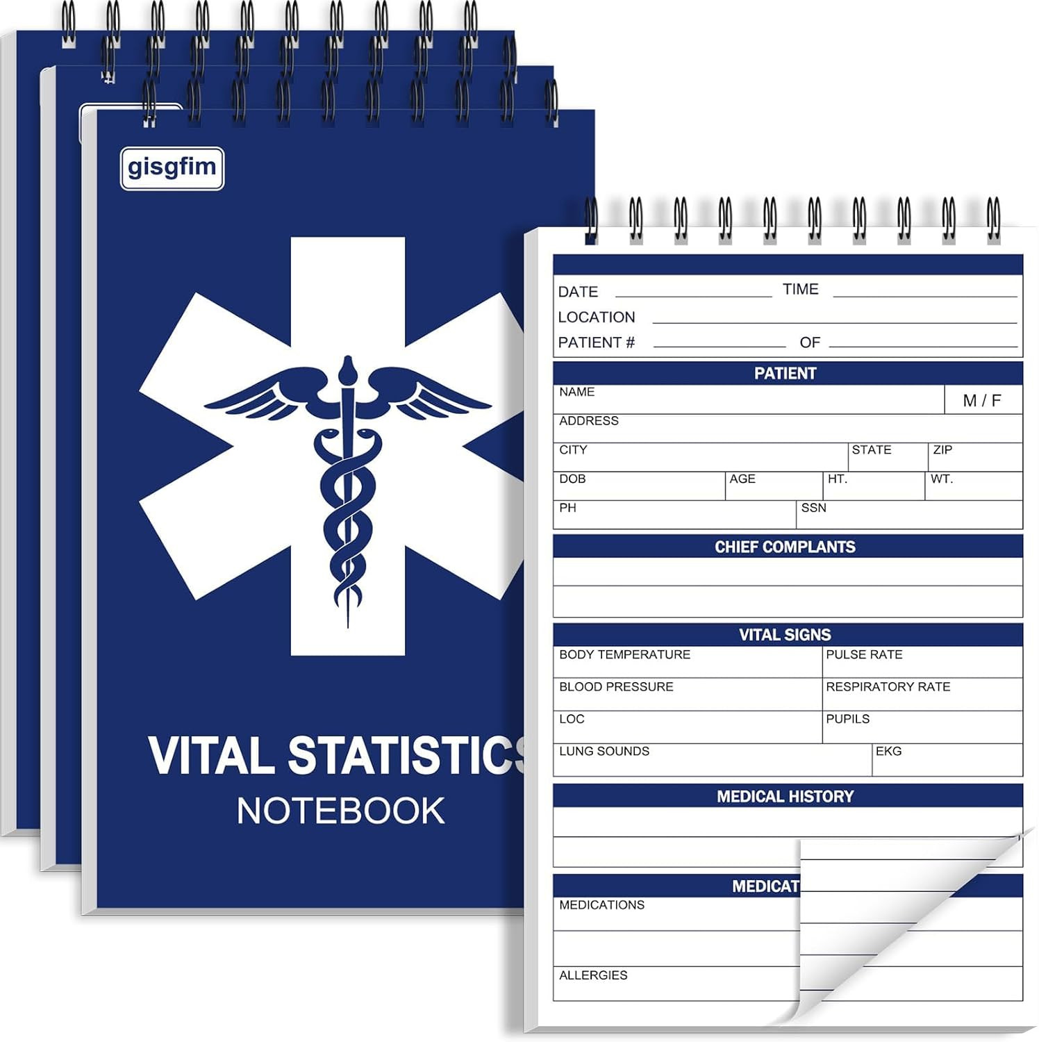 EMT First Responders Vital Statistics Notepad – 4 Pack Medical Notebook 70 Sheet