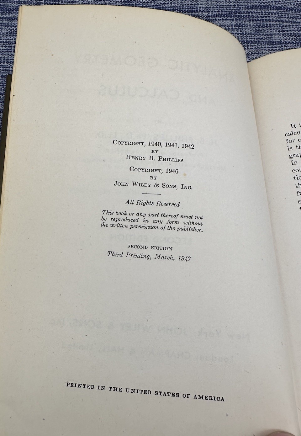 Analytic Geometry and Calculus H.B Phillips Second Edition 1947 – John Wiley