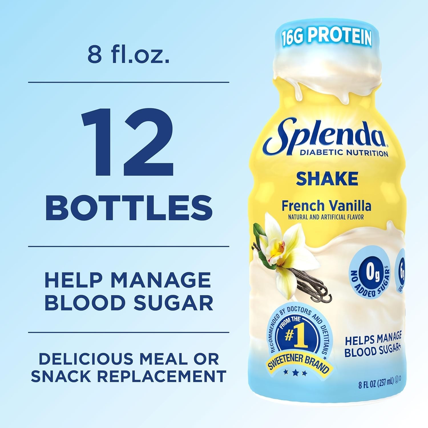 Smooth and Creamy Diabetes Nutrition Shakes – 12 Pack, 8oz Each, French Vanilla