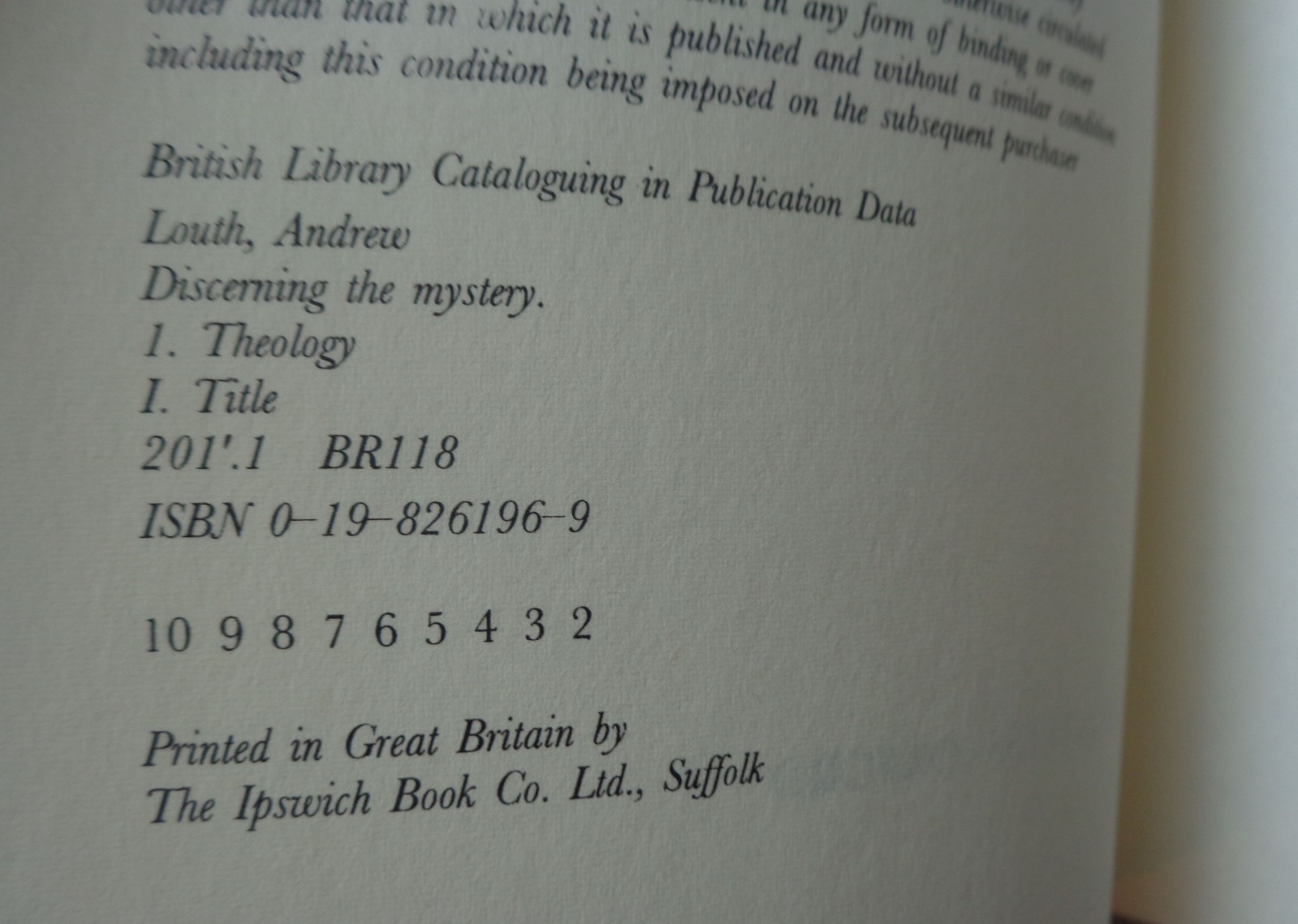 Discerning the Mystery by Andrew Louth (Paperback, 1989) Clarendon
