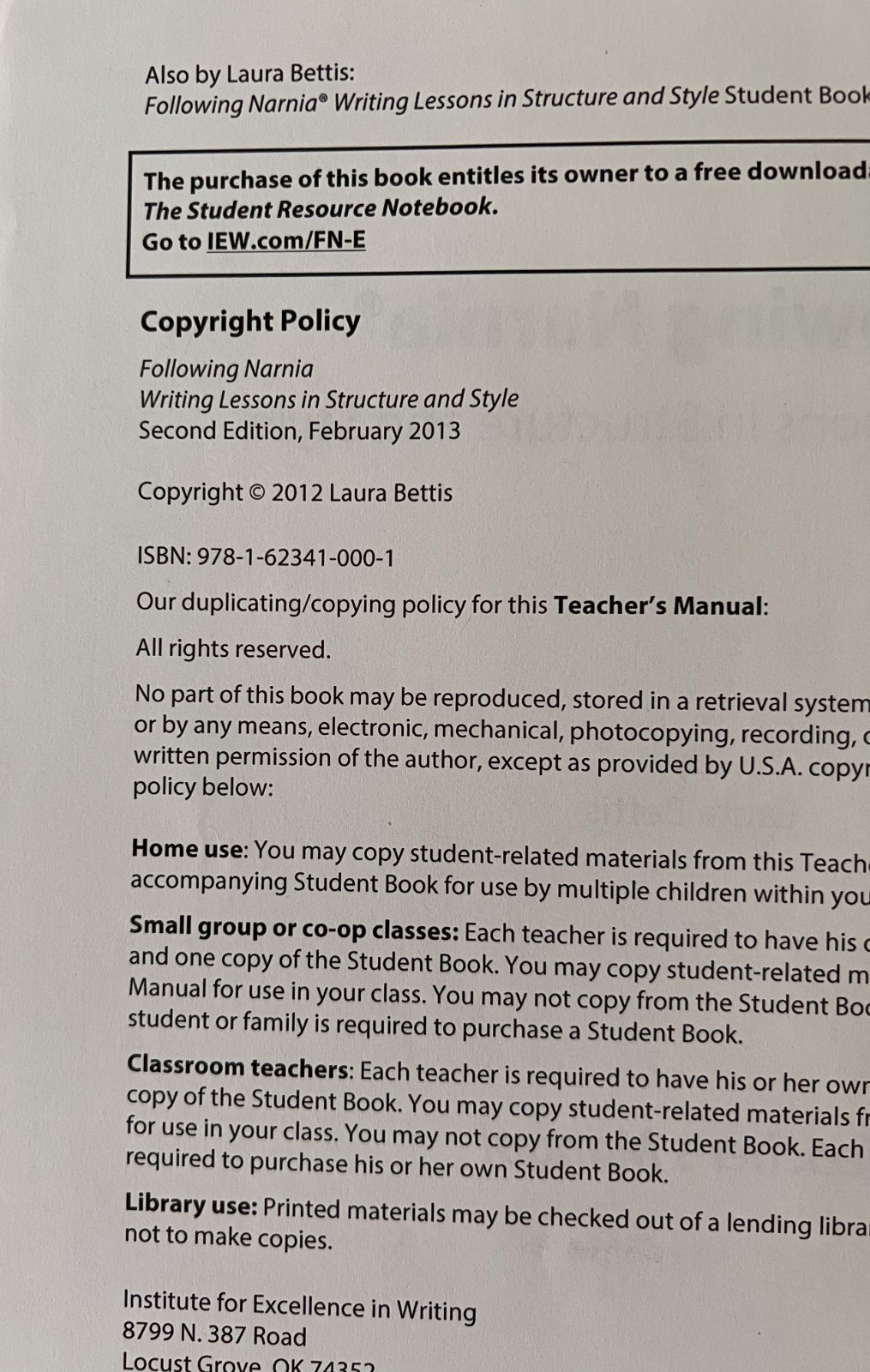 IEW: Following Narnia: Writing Lessons in Structure and Style 2nd Edition, 2013