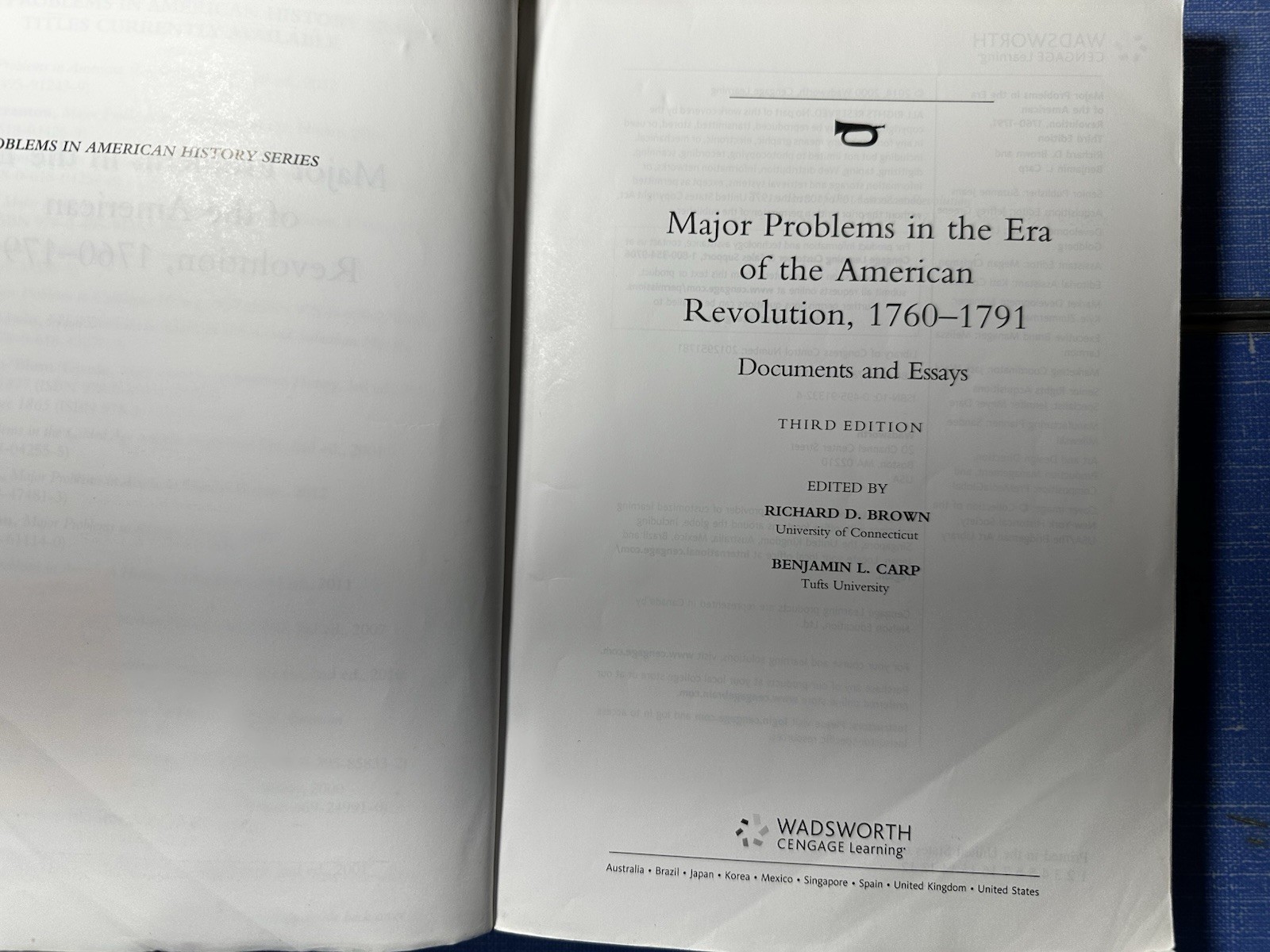 Major Problems in the Era of the American Revolution, 1760-1791 by Benjamin Carp