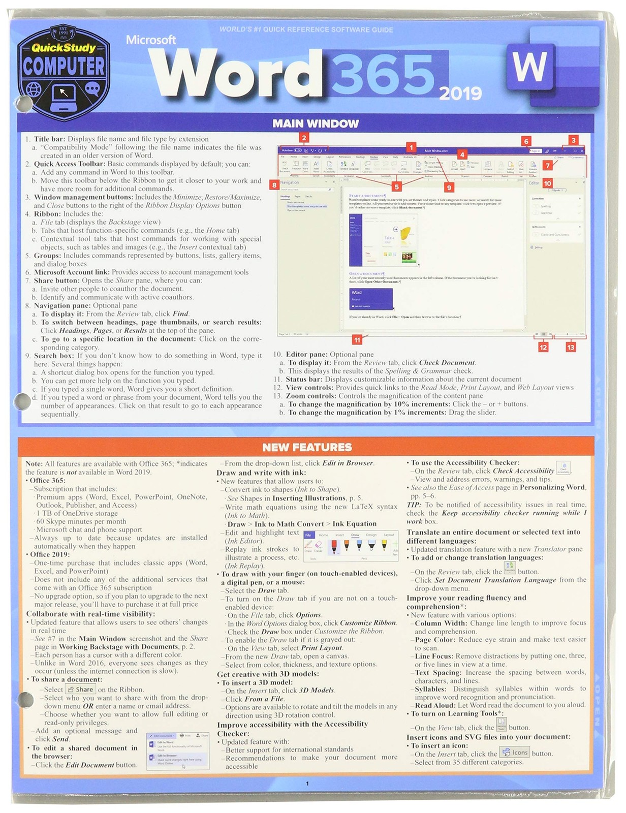 Microsoft Word 365 2019: A Quickstudy Laminated Software Reference Guide