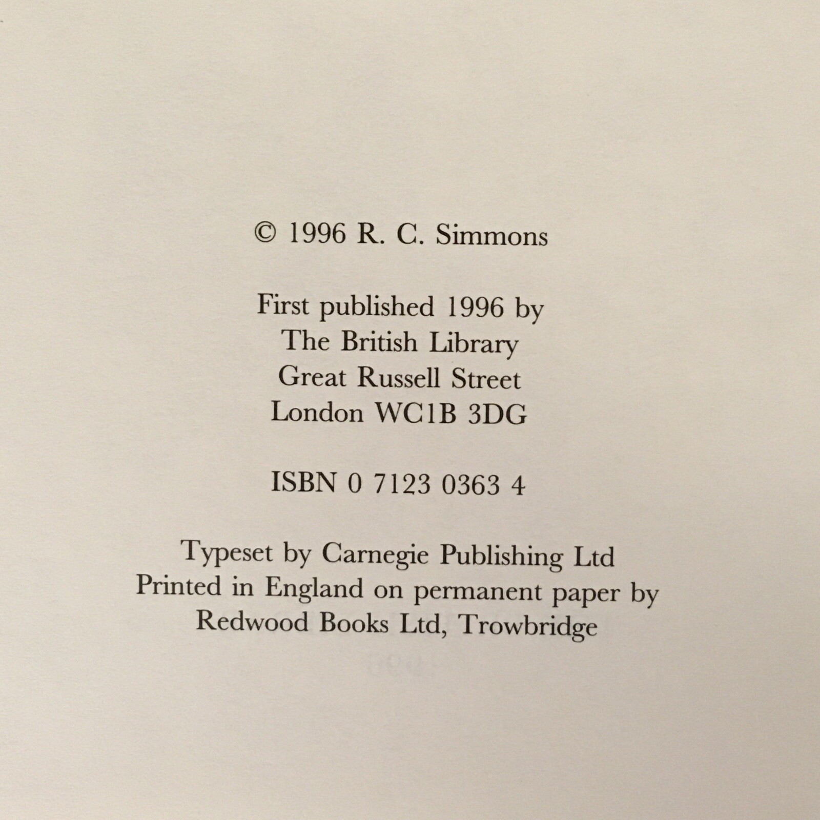 British Imprints Relating to North America, 1621-1760 by R. C. Simmons 1996 HB