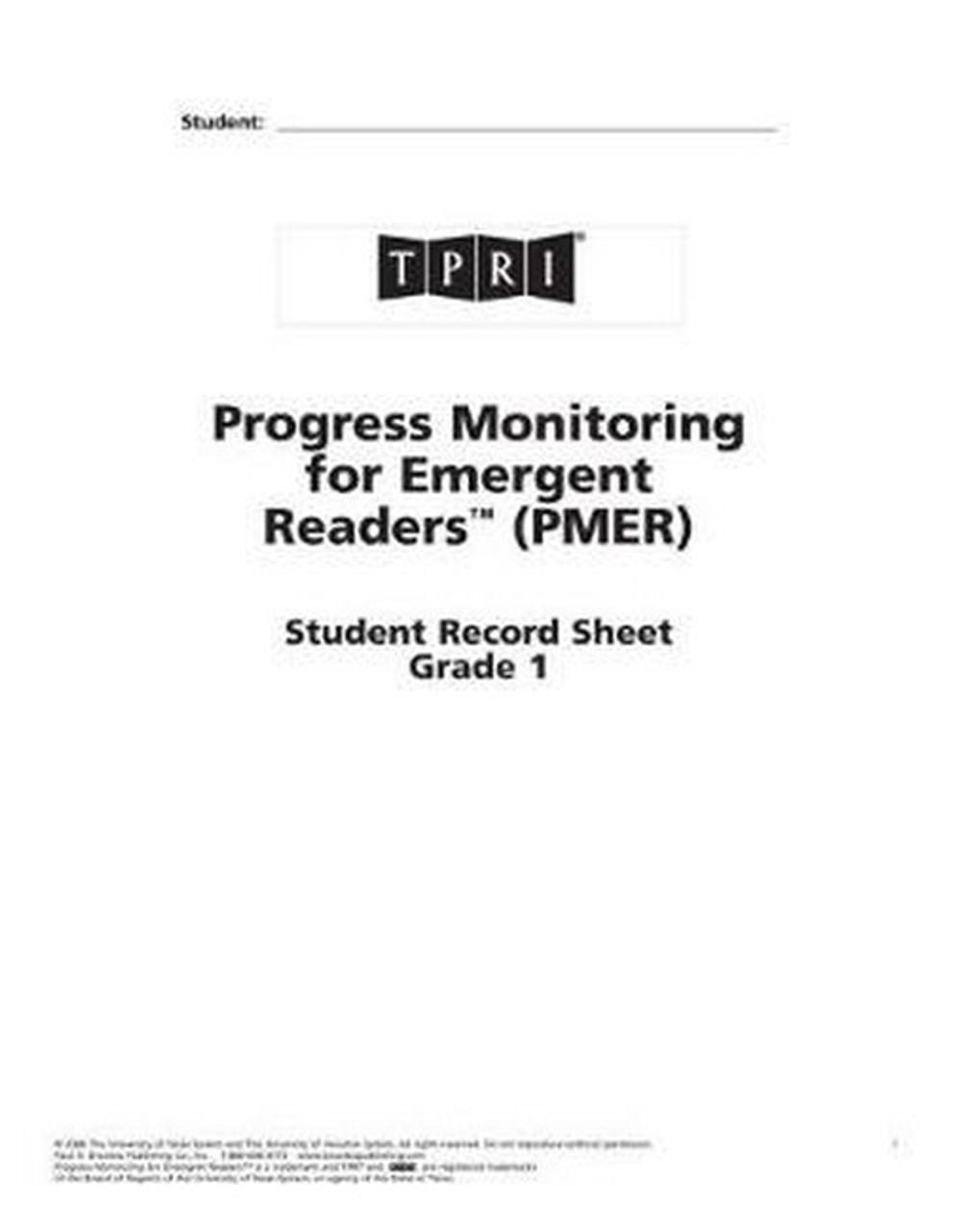 PMER Student Record Sheets: Grade 1 by Brookes Publishing co (English) Paperback