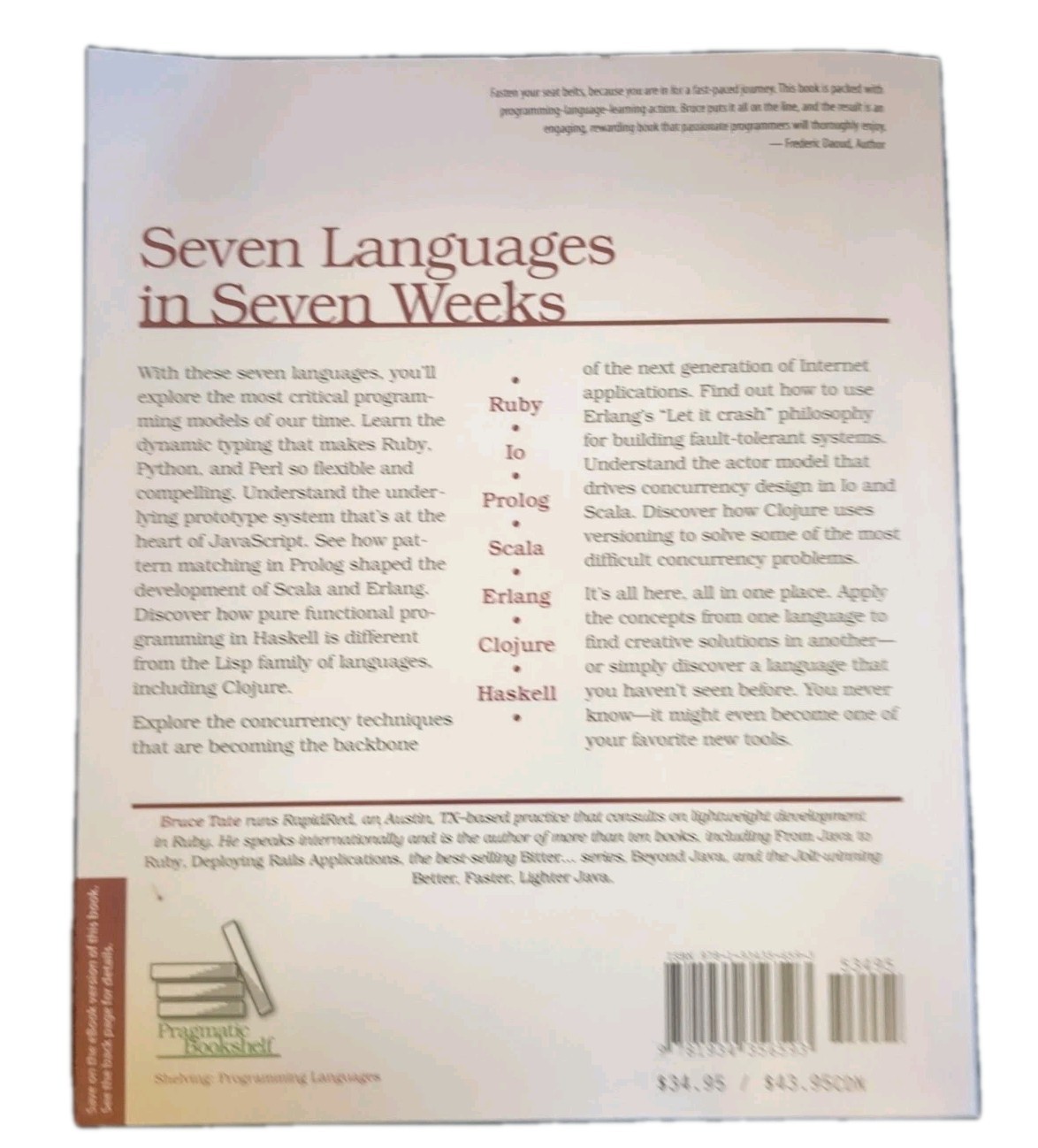 Seven Languages in Seven Weeks Bruce Tate Programming Ruby Haskell Erlang Scala