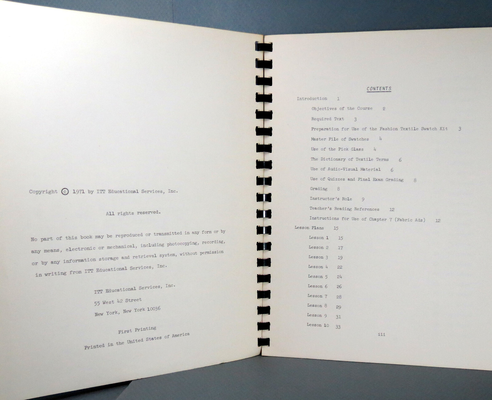 Fashion Textiles and Laboratory Workbook Teacher’s Manual First Edition 1971