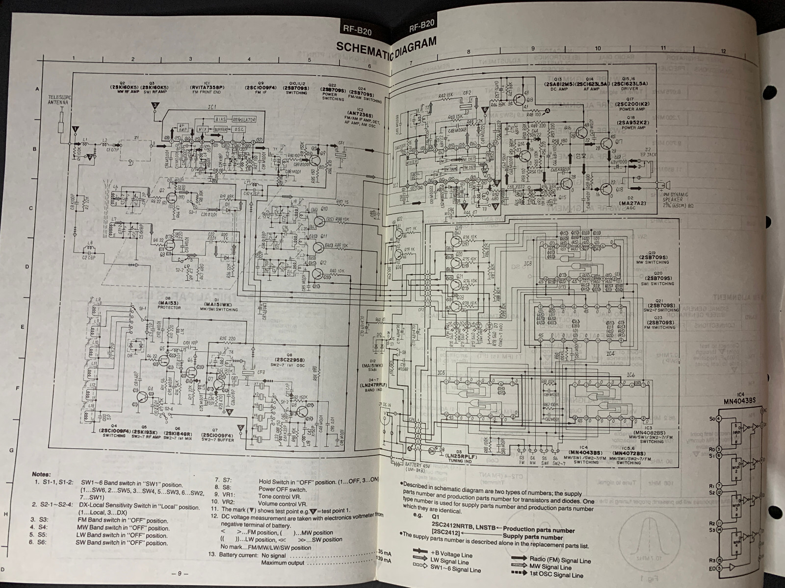 Panasonic RF-B20 FM-MW-LW-SW 9-Band Portable Radio ORIGINAL Service Manual