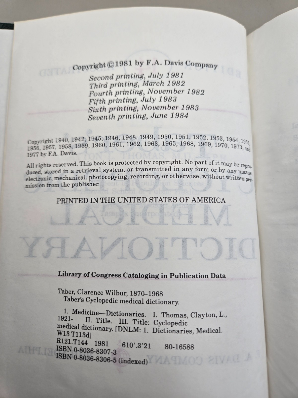 Taber’s Cyclopedic Medical Dictionary – Edition 14 (1981, Hardcover) Like New