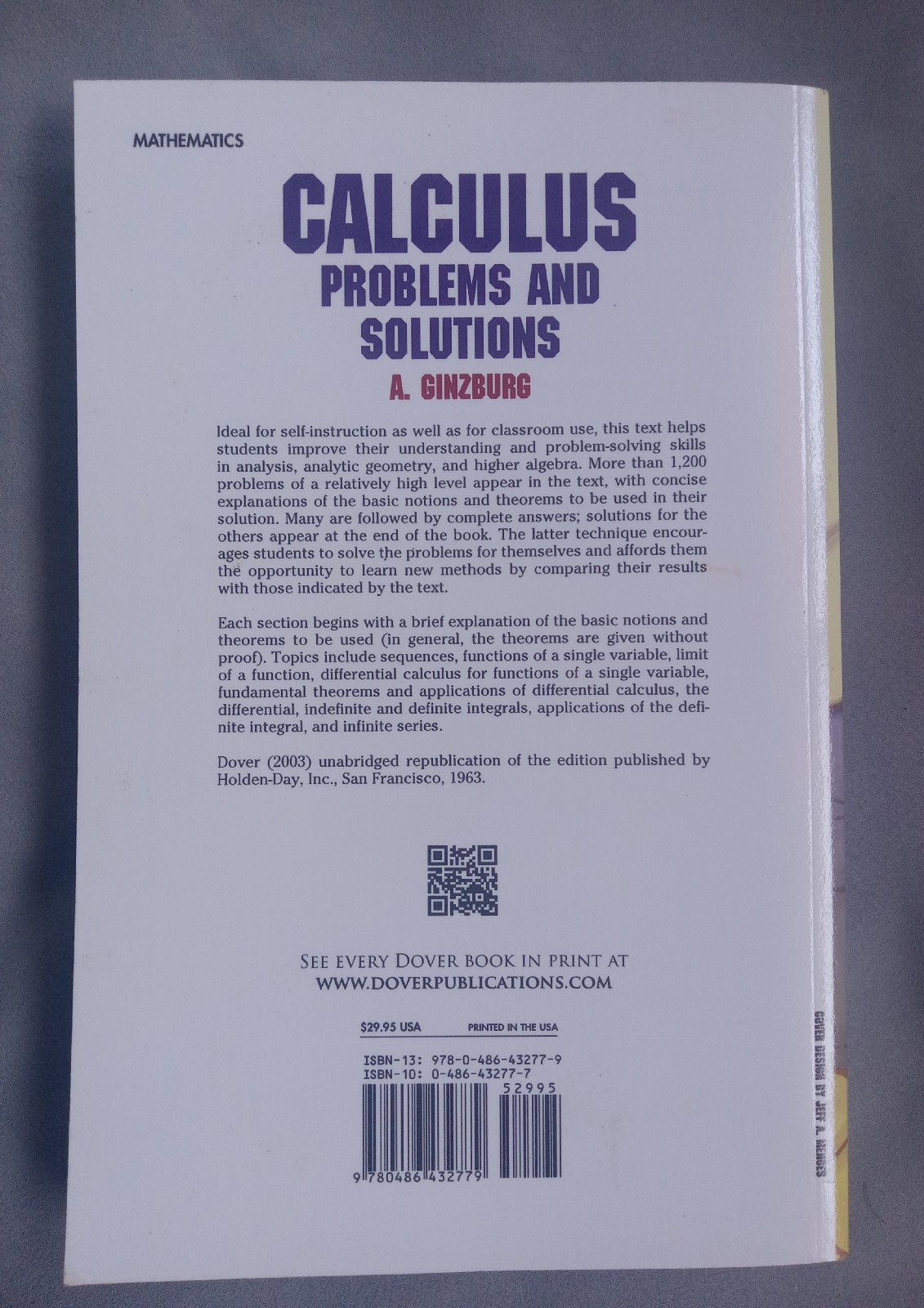 Calculus Problems and Solutions Ginzburg Preowned Paperback Very Good Condition