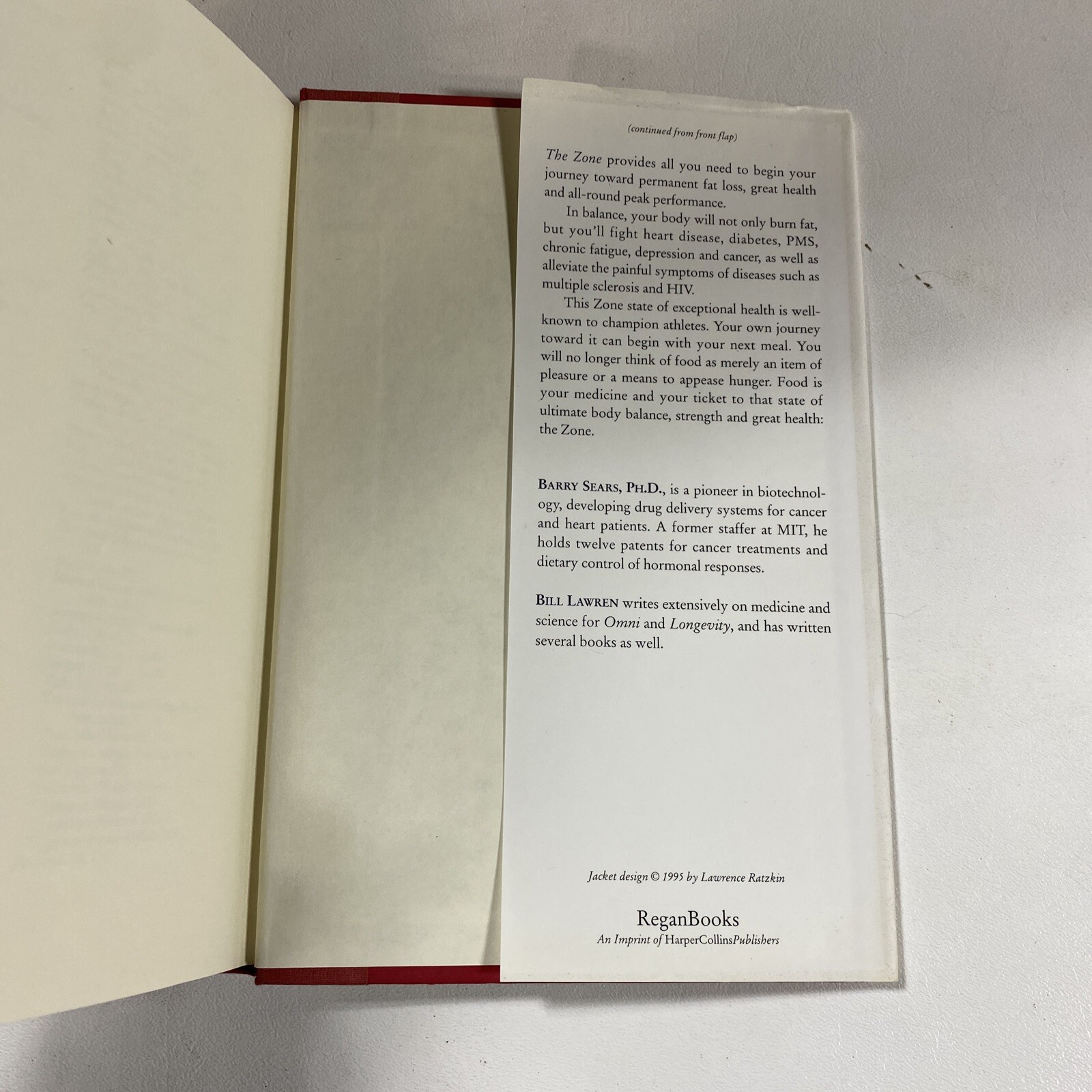 The Zone : A Dietary Road Map – Barry Sears (Dust Jacket, 1995, 1st Edition)