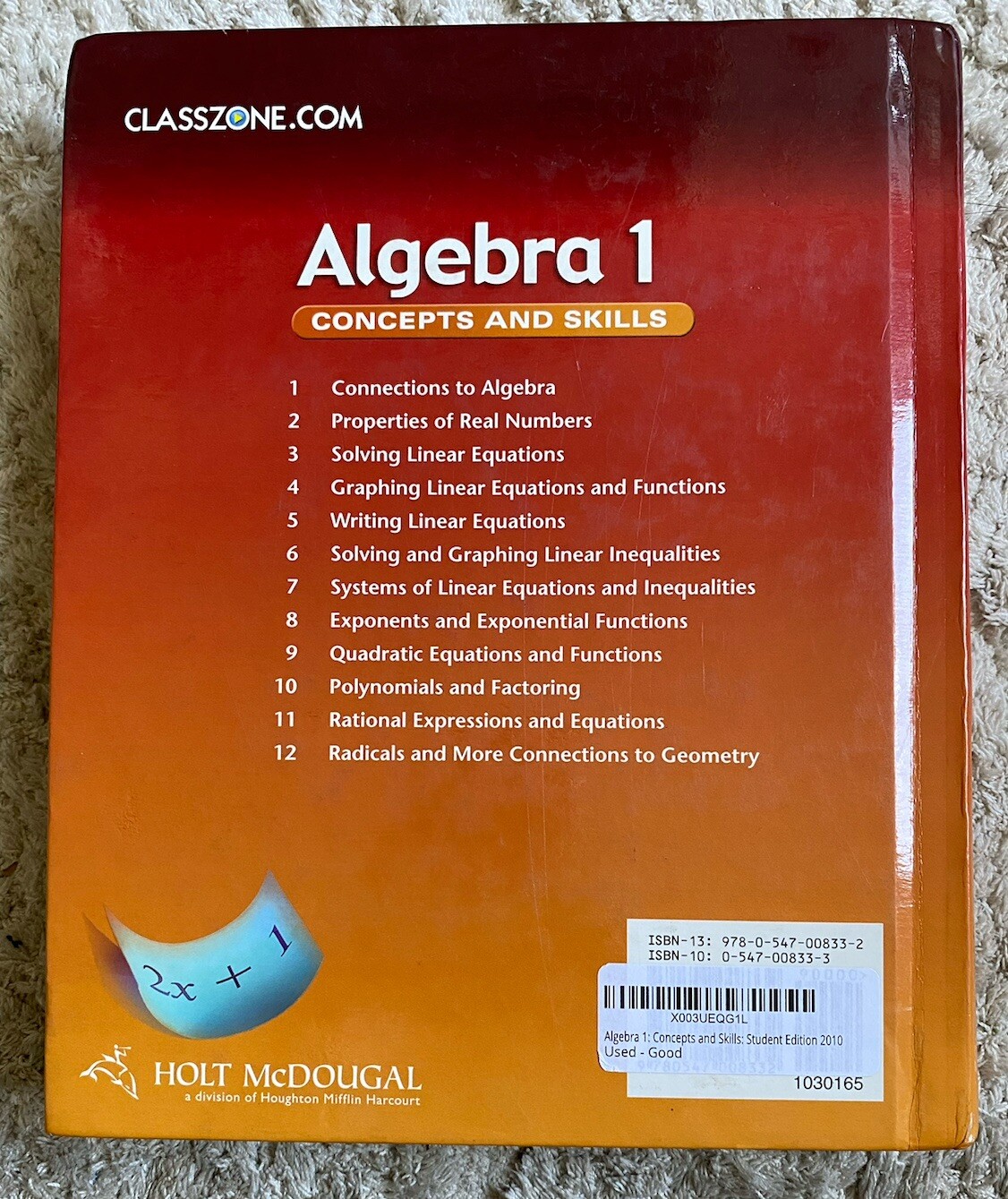 Holt McDougal Algebra 1 Concepts & Skills California Student Edition 2002 Math