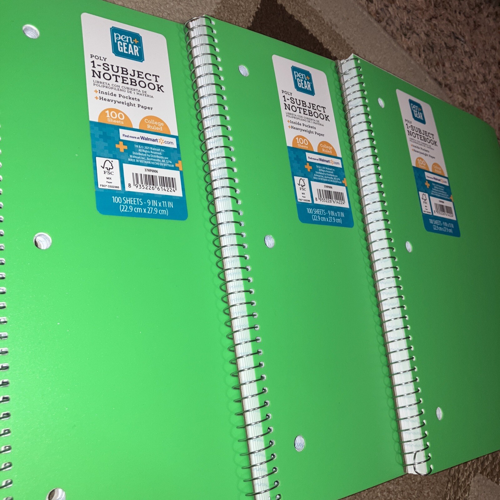 (6)Pen + Gear College Ruled 9”x11” Poly 1-Subject Notebook with Inside Pockets