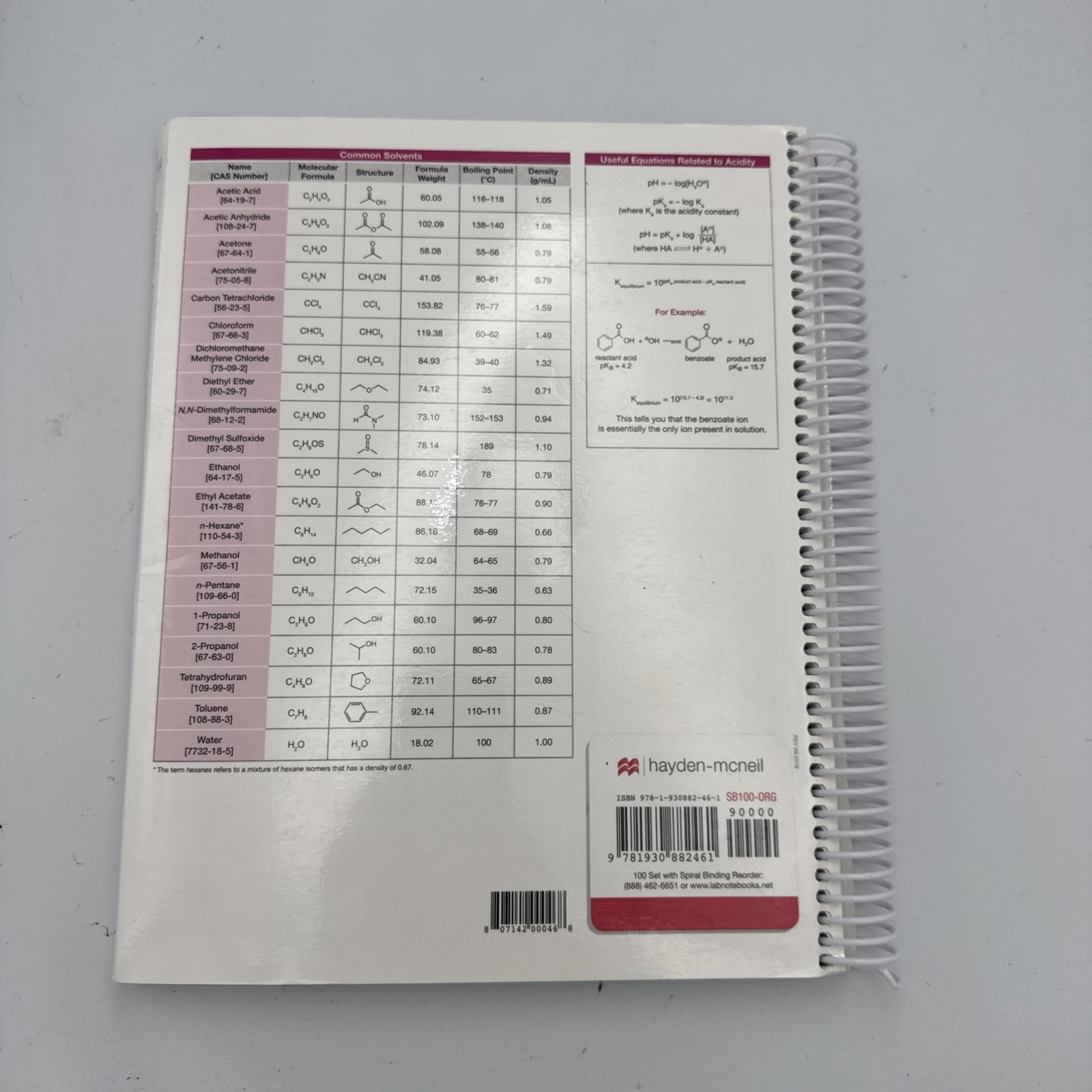 Student Lab Notebook: Organic Chemistry – Spiral-bound, by Hayden-McNeil