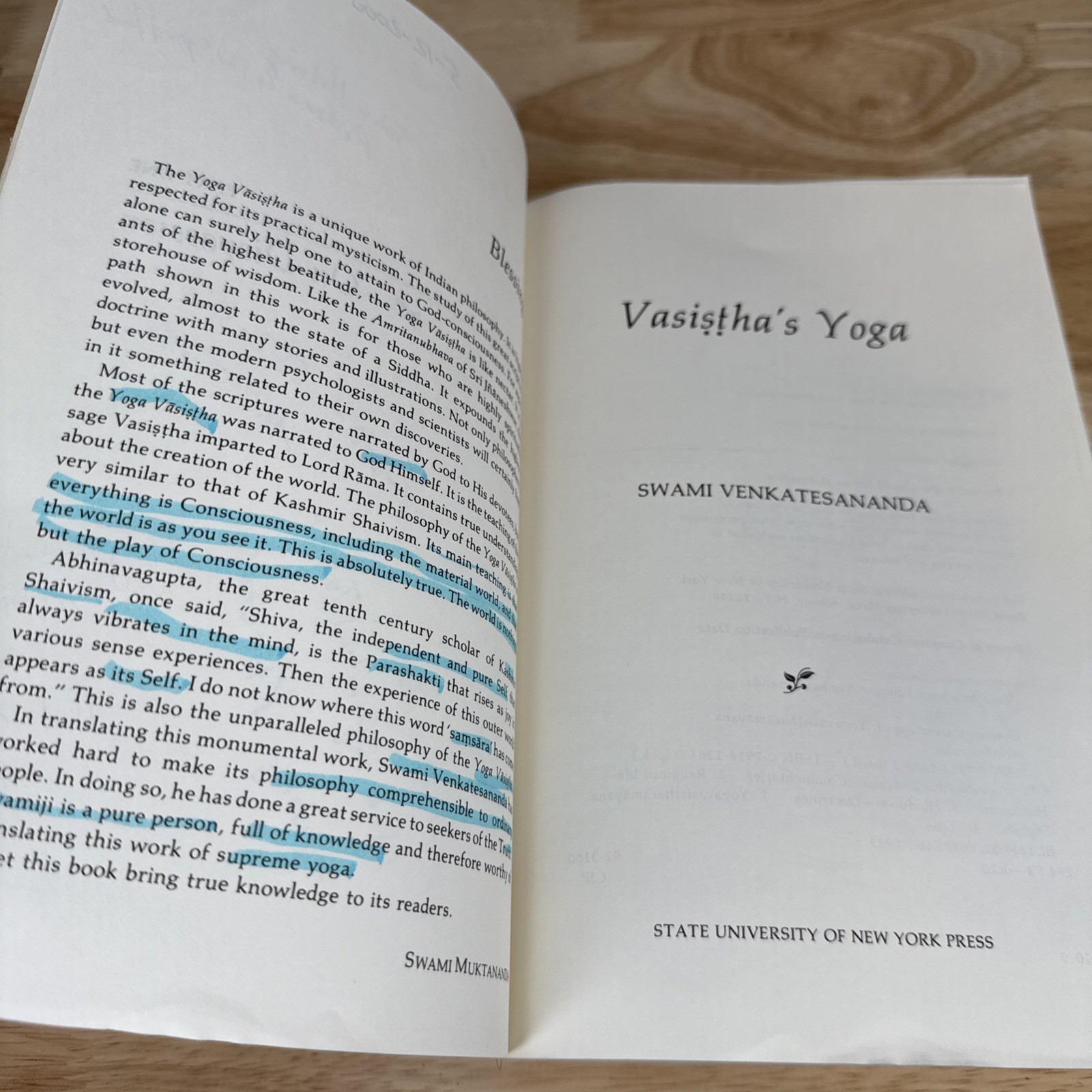 Vasistha’s Yoga SUNY New York Press Paperback Swami Venkatesananda 1993