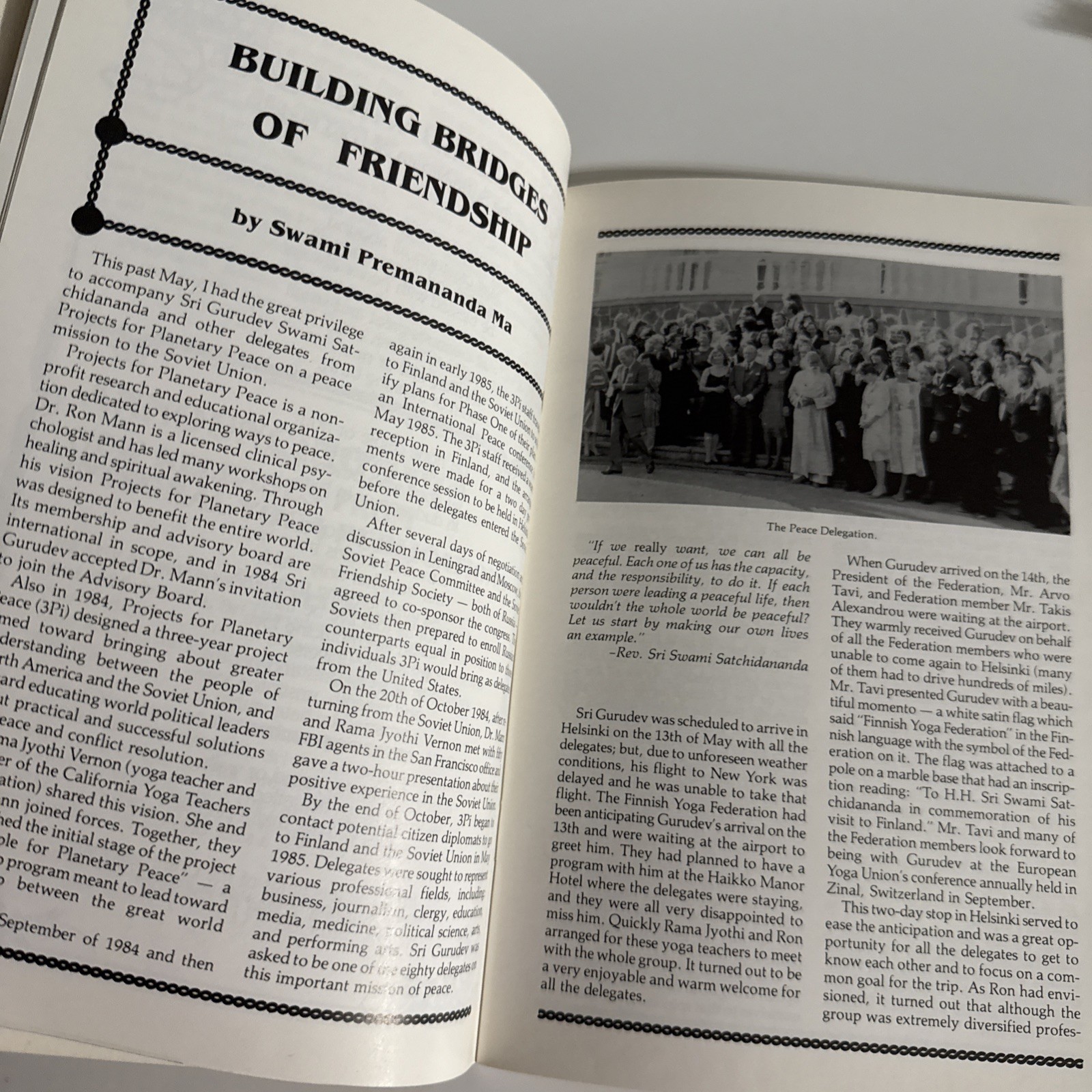 Integral Yoga Booklet Aug/Sept 1985 Issue Mission of Peace to the U.S.S.R.