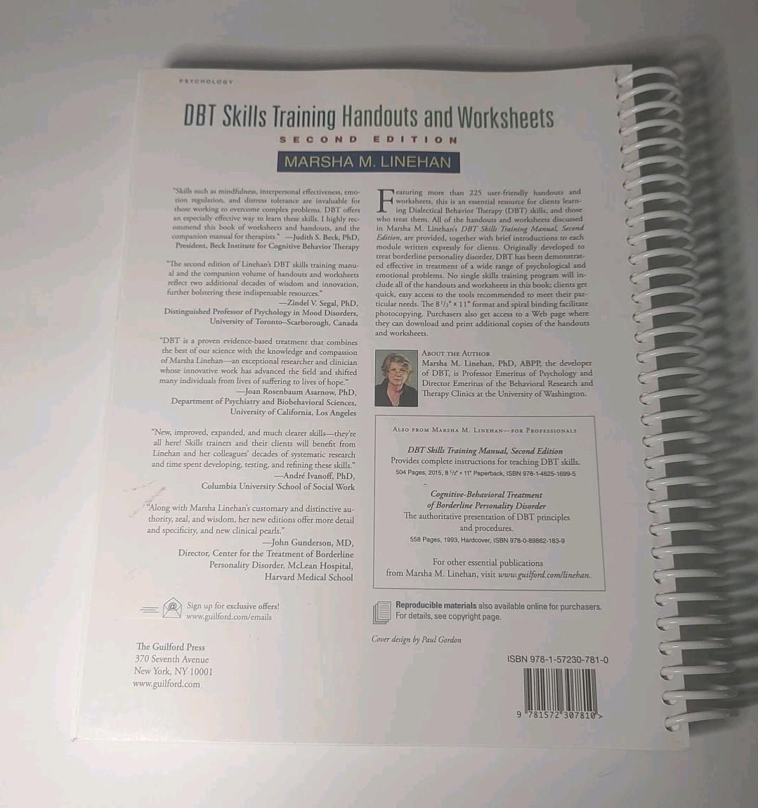 DBT Skills Training Handouts and Worksheets by Marsha M. Linehan (2014, Trade)