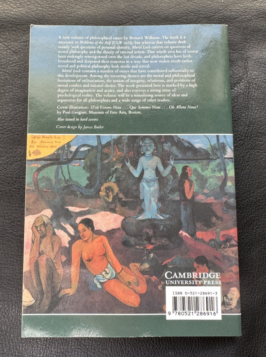 Bernard WILLIAMS / Moral Luck: Philosophical Papers 1973-1980 Cambridge 1999