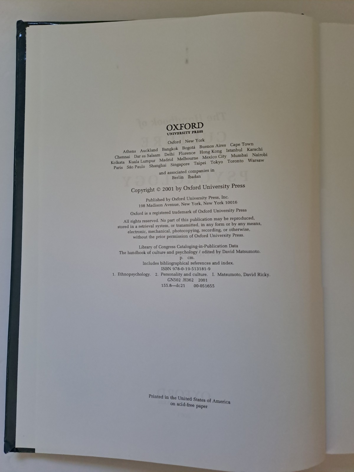Handbook of Culture and Psychology by David Matsumoto (2001, Hardcover)