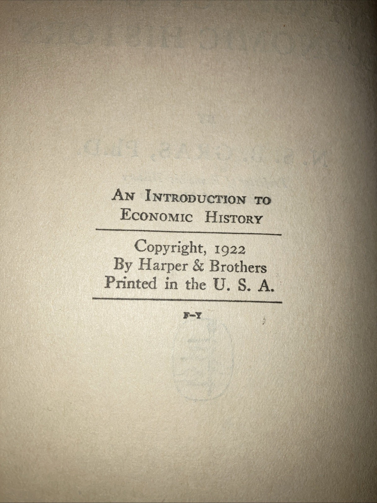 Introduction to Economic History HC Norman Gras 1922 Harper & Brothers VNTG