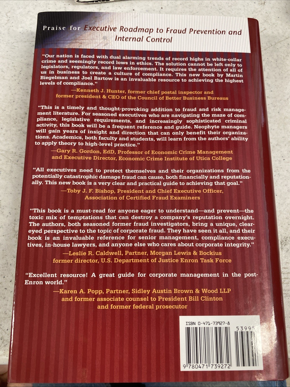 EXECUTIVE ROADMAP TO FRAUD PREVENTION AND INTERNAL Biegelman & Bartow Signed 2x
