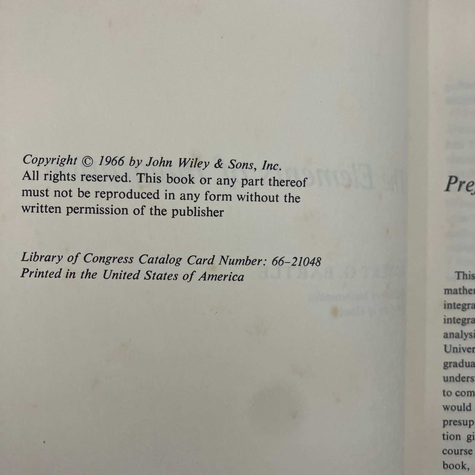 Elements of Integration Robert G Bartle John Wiley & Sons 1966 Math Textbook HC