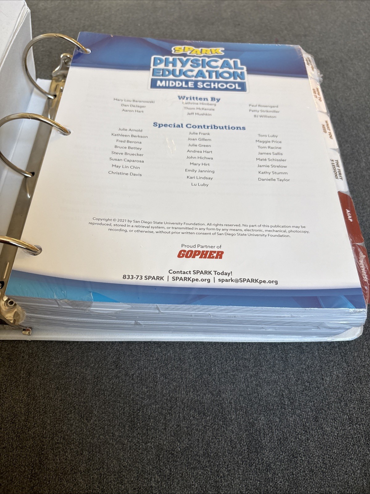 Spark Middle School Physical Education Curriculum Binder NEW Sealed