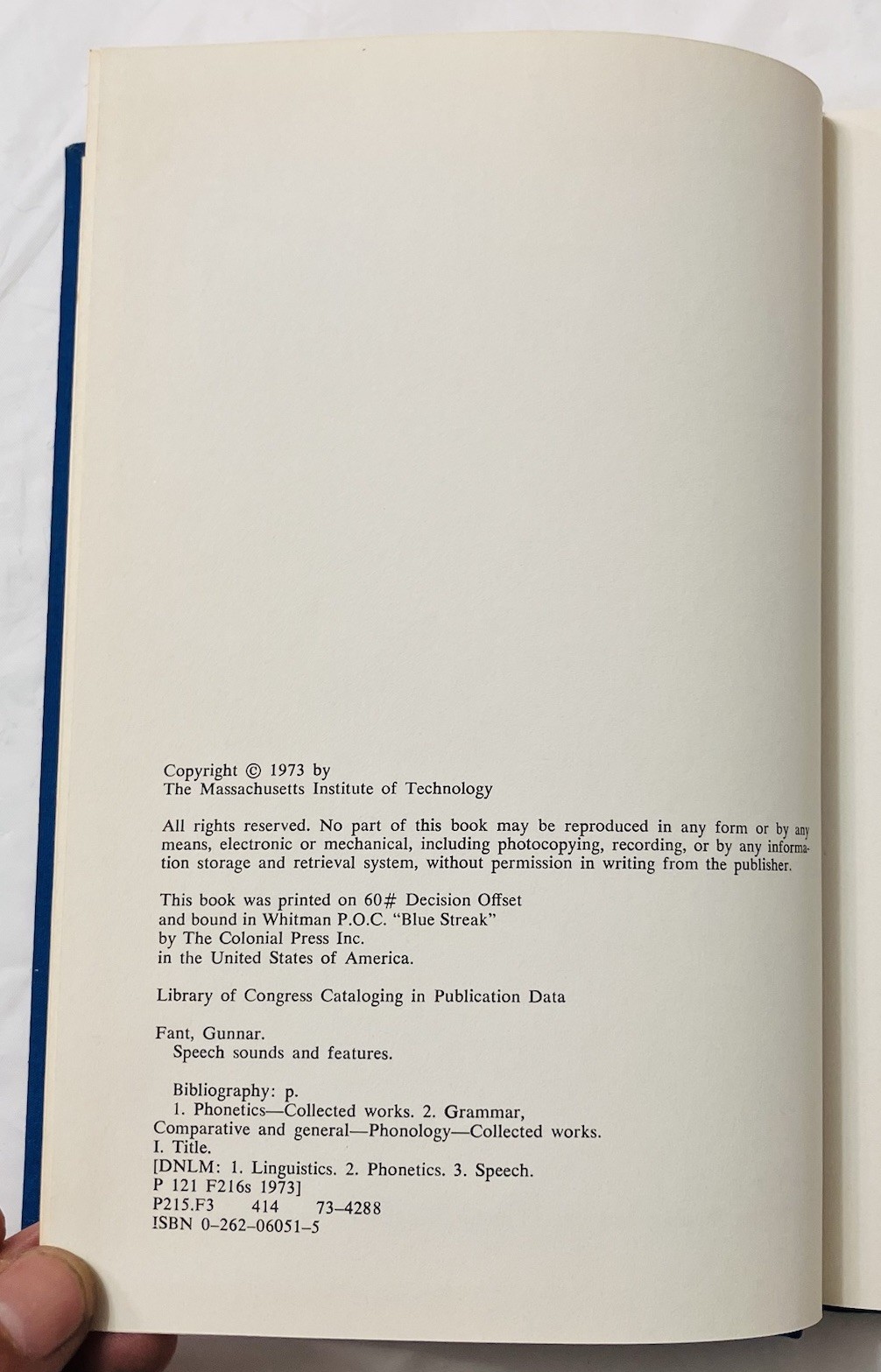 Speech Sounds and Features by Gunnar Fant (1973) MIT Press 1st Ed HC Linguistics