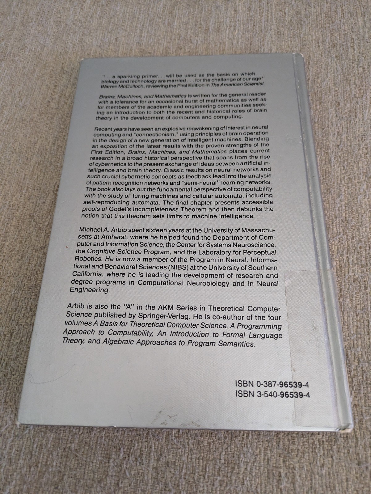 Brains, Machines, and Mathematics, 2nd Edition | Arbib | 1987 HC | Ex-Library