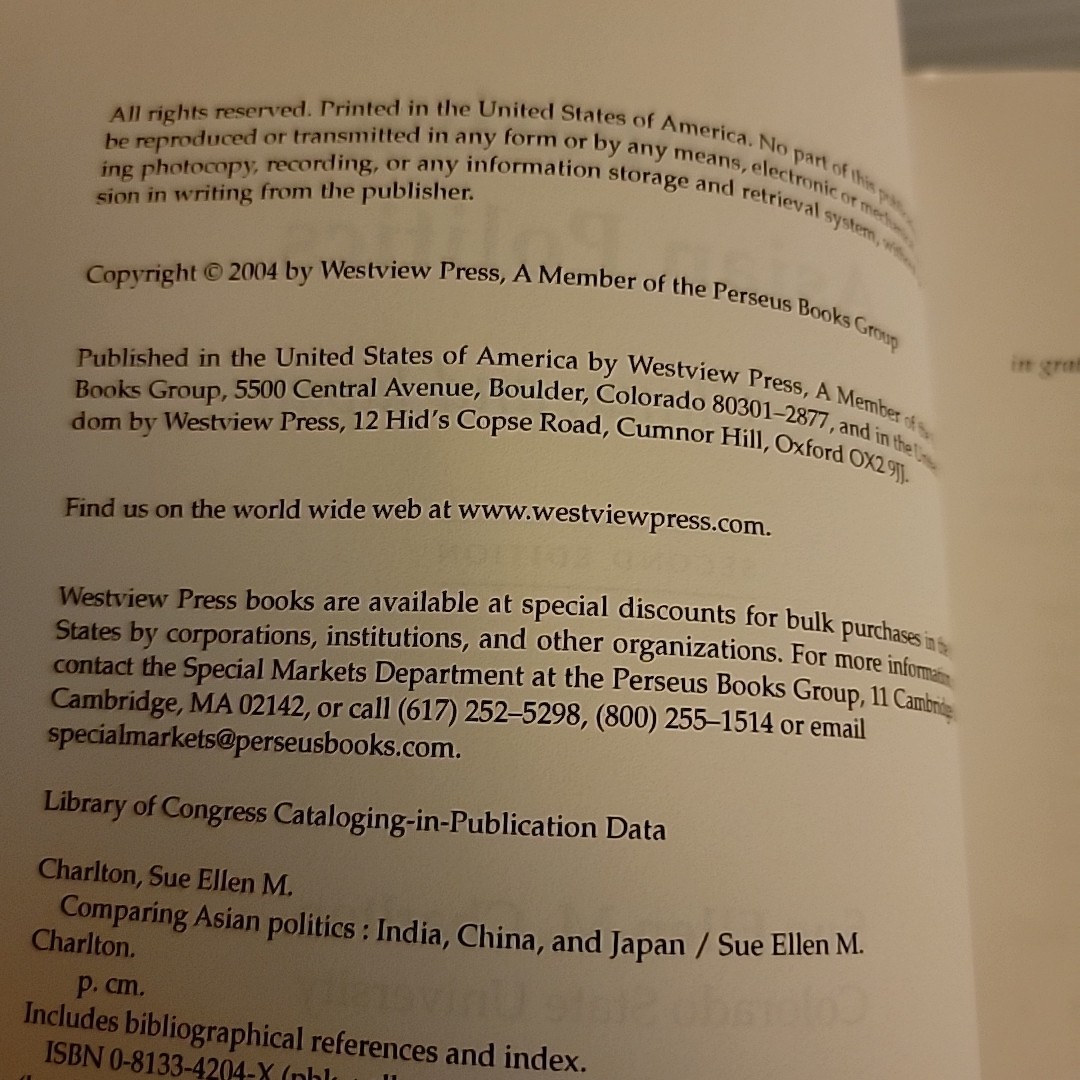Comparing Asian Politics: India, China, and Japan – Charlton *Acceptable* 2004