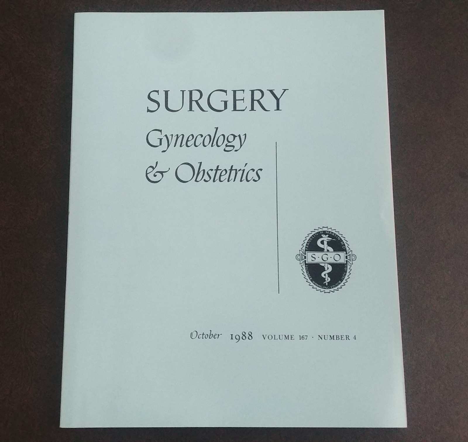Surgery, Gynecology & Obstetrics Medical Journal Vol. 167 COMPLETE Vintage 1988