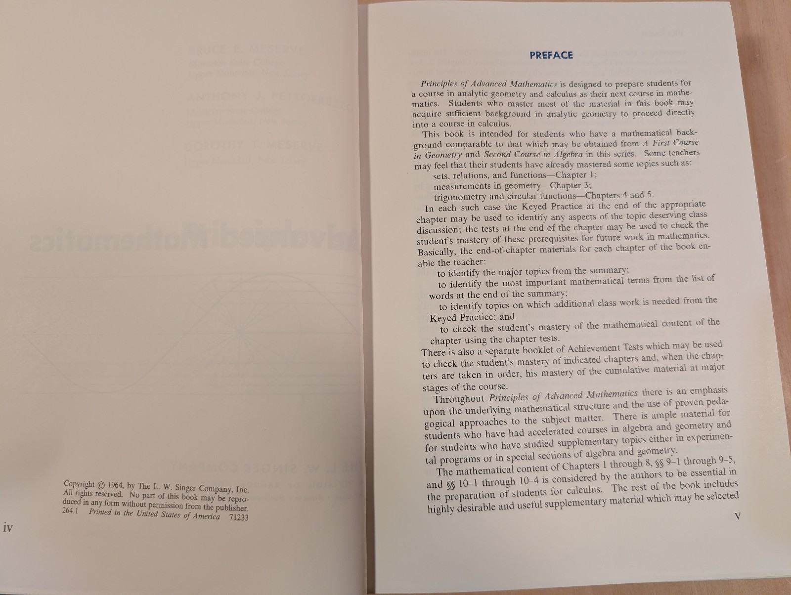 Principles of Advanced Mathematics Book 1964. Teacher’s Edition HC