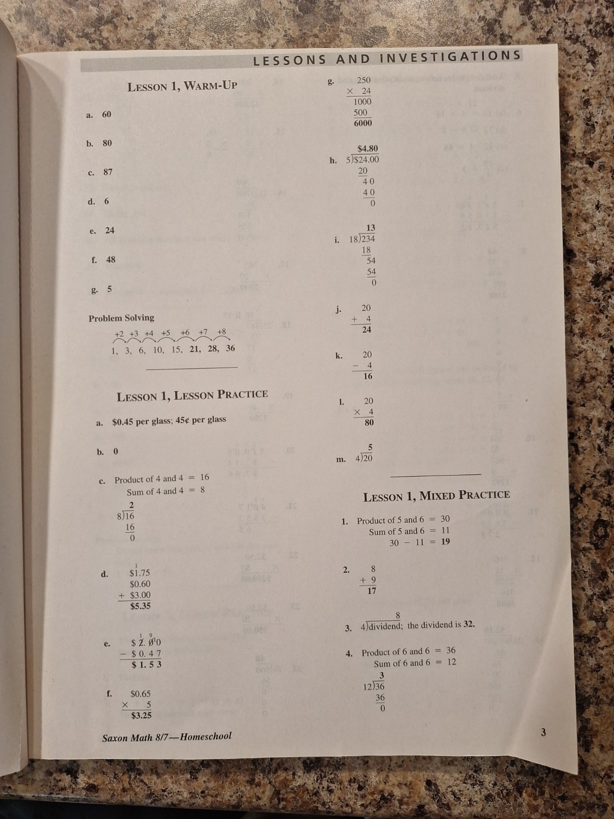 Saxon Math Homeschool 8/7 with Prealgebra Solutions Manual, 2005, No Writing