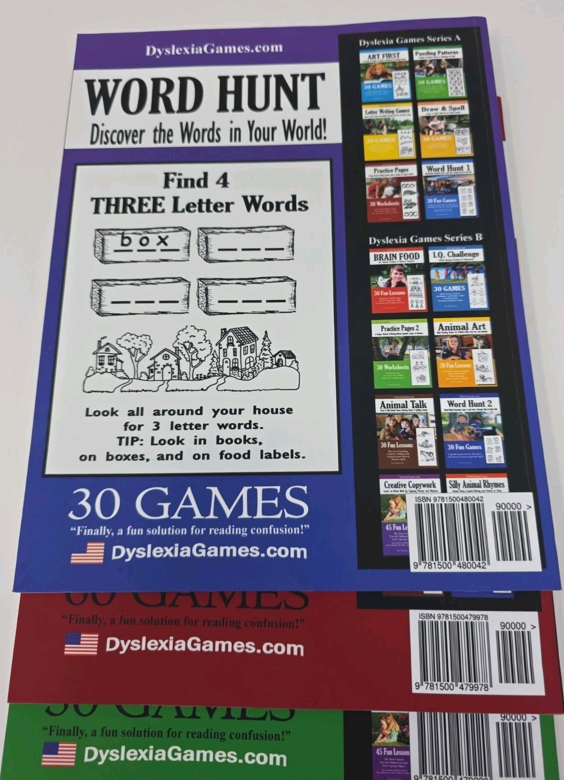 3 Books From Dyslexia Games Book Series A Book 2, 5 & 6 Puzzles Word Hunt Number
