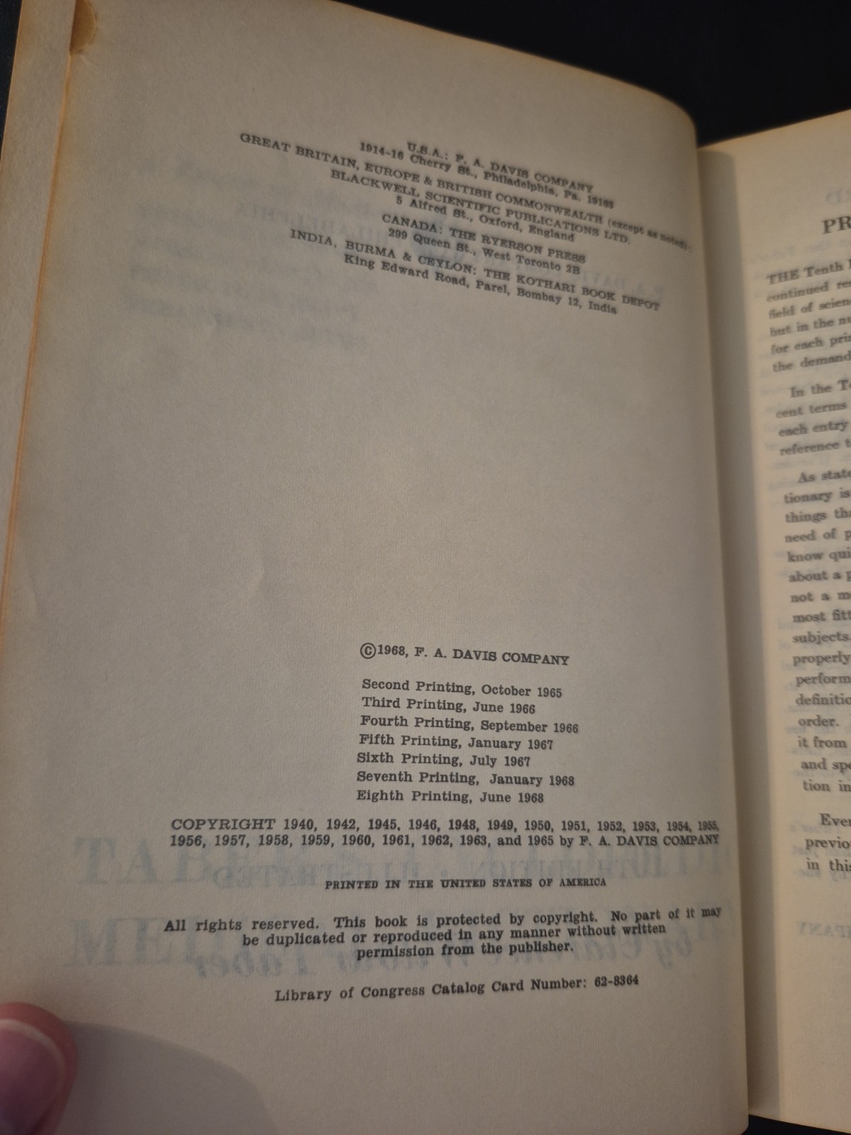 1968 Taber’s Cyclopedic Medical Dictionary – 10th Edition Hardcover –