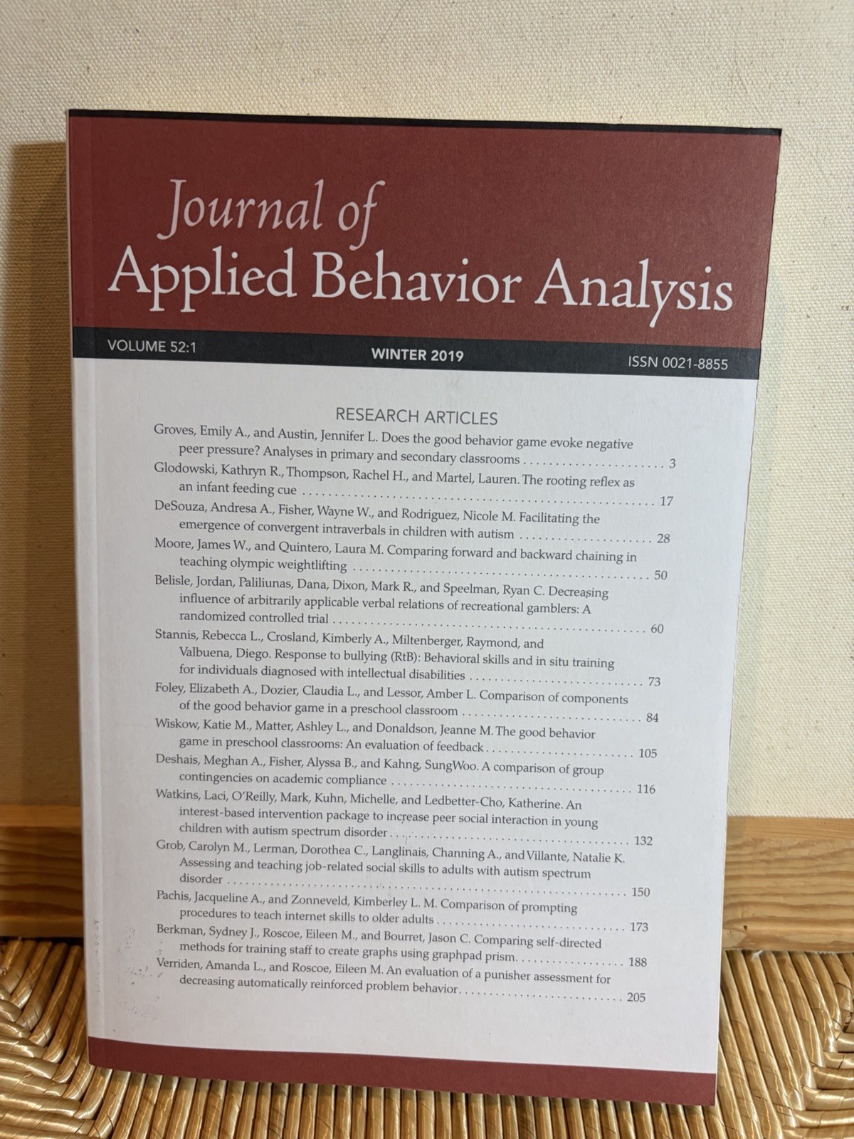 Journal of Applied Behavior Analysis Lot 7 Vol 50–52 2017–2019 ABA VG