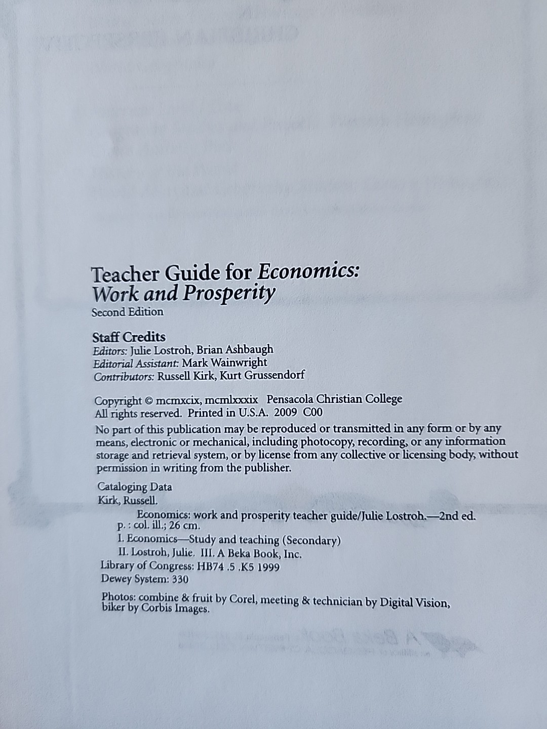 Abeka A Beka Book ECONOMICS Work & Prosperity TEACHER GUIDE Spiral 61271012