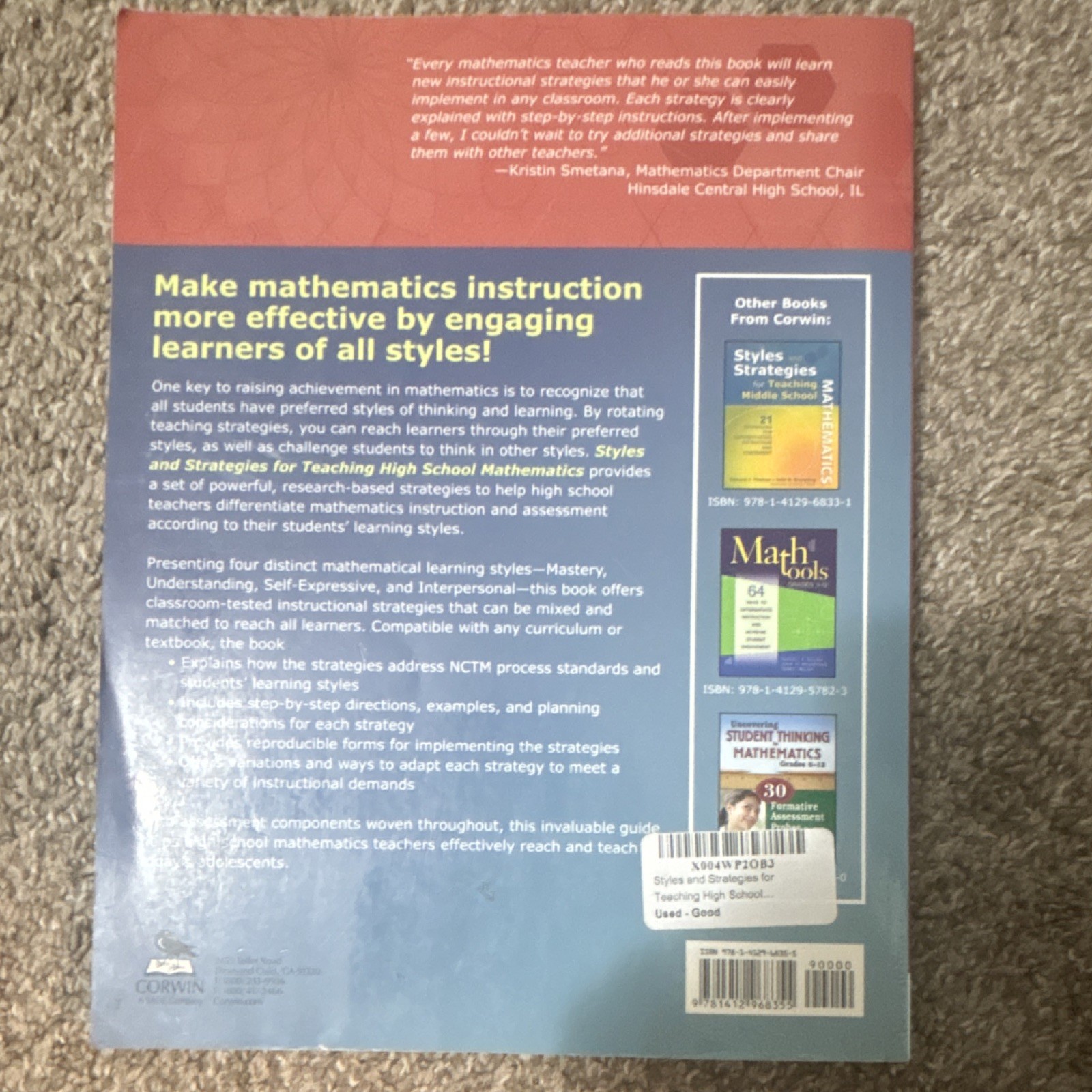 Corwin Styles & Strategies Teaching High School Mathematics PB 2005 Thomas