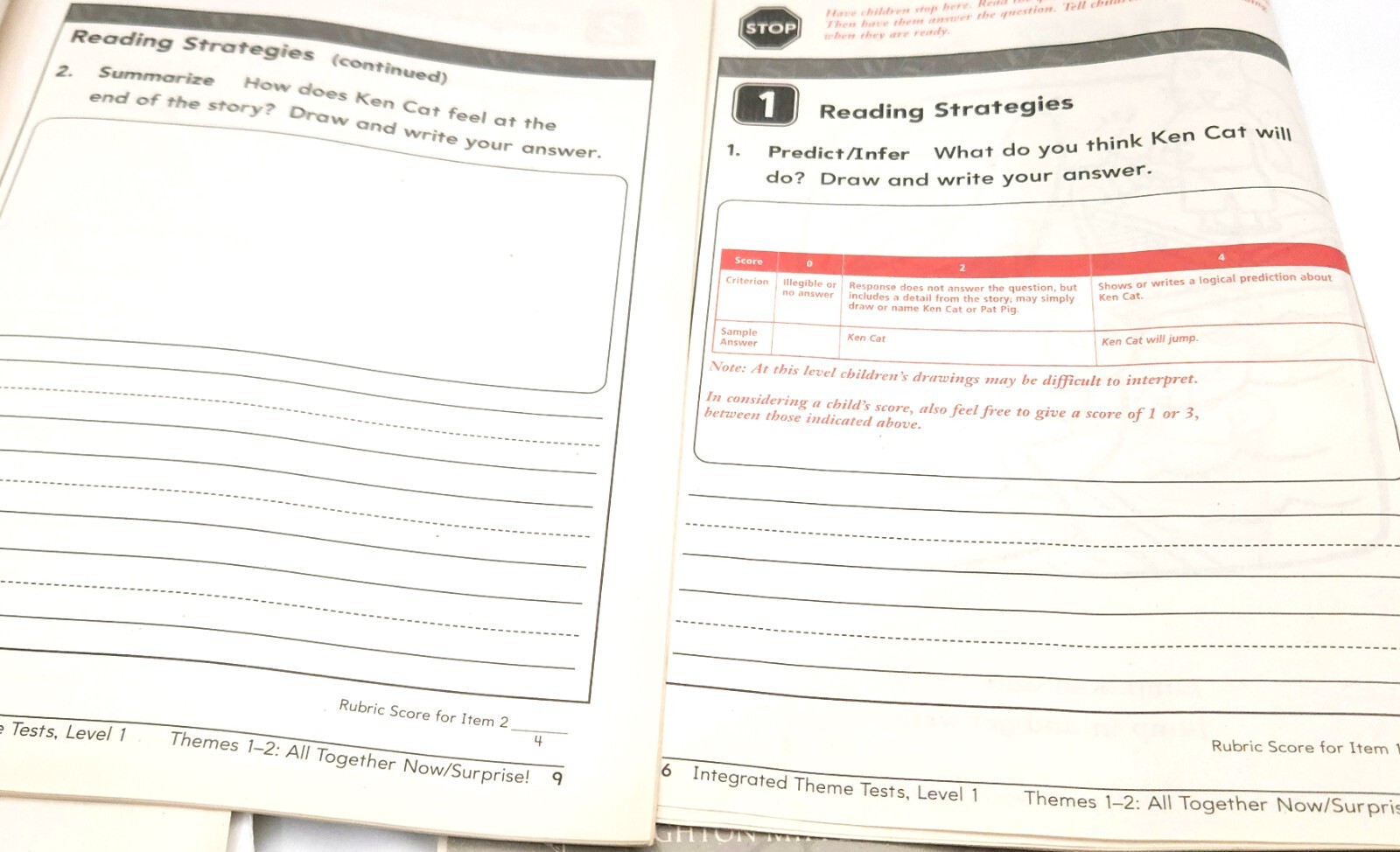 Houghton 1st Grade Reading INTEGRATED THEME TESTS Teacher & Blackline 1.1-1.5