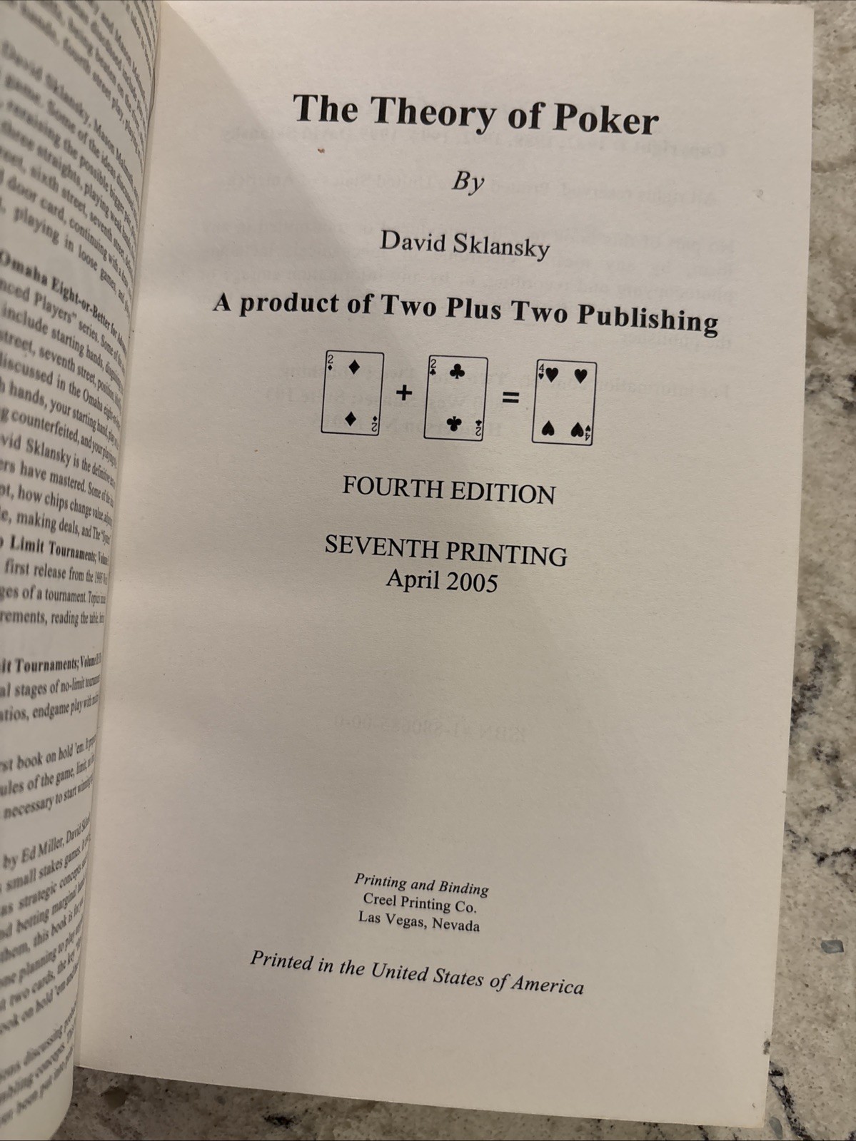 The Theory of Poker: A Professional Poker Player Teaches You How To Think Like